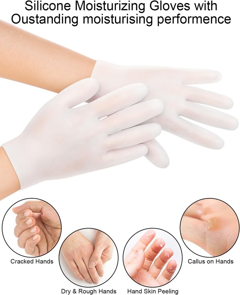 BLATOWN 2 Pairs Silicone Moisturizing Glove Socks Set, Anti Slip Soft Spa Gel Socks Softening Feet Dry Cracked Skin, Women Spa Pedicure Socks for Foot Hand Softening, Foot Care After Pedicure (White) - Image 2